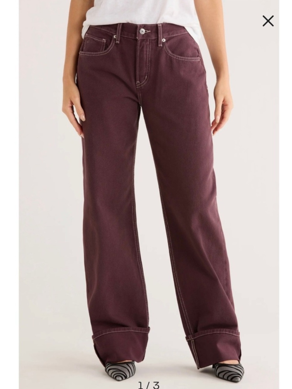 Etica Wide-Leg Jeans in Deep Plum, Size 29, NWT
